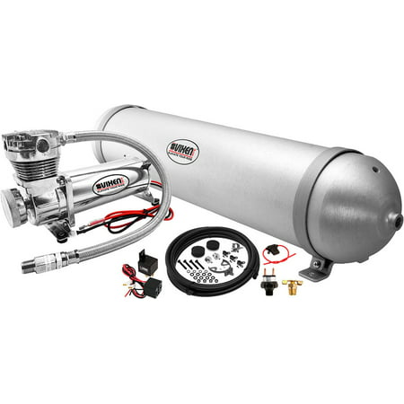 Vixen Air 5 Gallon (18 Liter) Aluminum Tank with 200 PSI Chrome Compressor Onboard System/Kit for Suspension/Train Horn 12V (Best Onboard Air System)