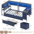 thumbnail image 2 of Twin Size Corner Bed Frame with Desk,Charging Station and Bookcase Storage,Twin Daybed with Storage Drawers and Led Lights, Metal Platform Bed Frame with Open Shelves,Blue, 2 of 9