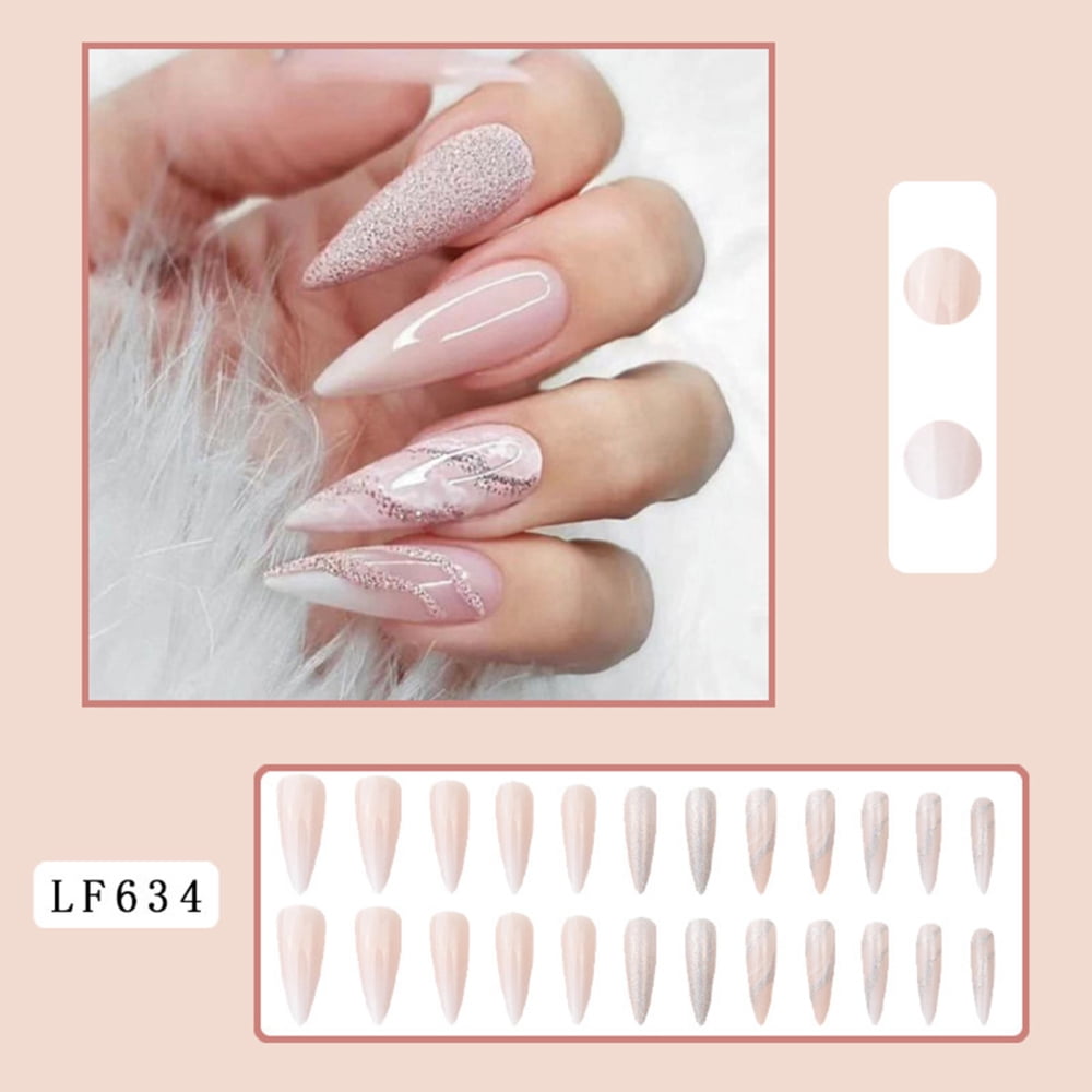 Marble Pink Press-on Nails INS Trendy Women Artificial Nails for Finger ...