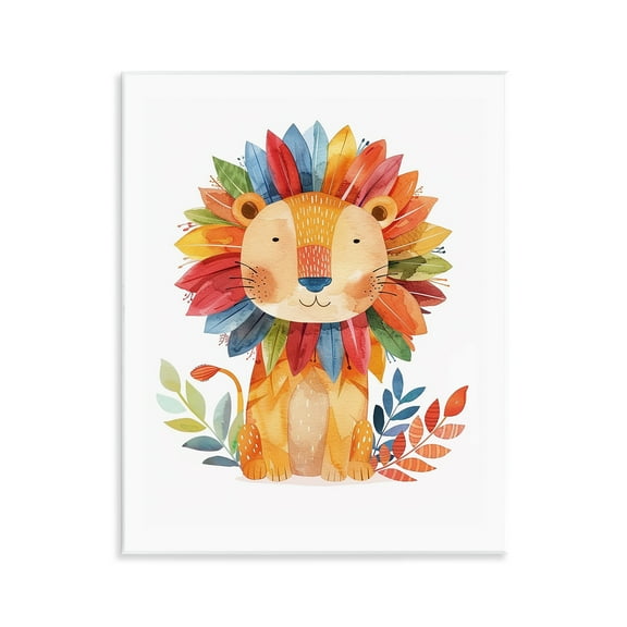 Stupell Industries Rainbow Blooms Lion Animals Painting Unframed Art Print Wall Art, 11 x 14