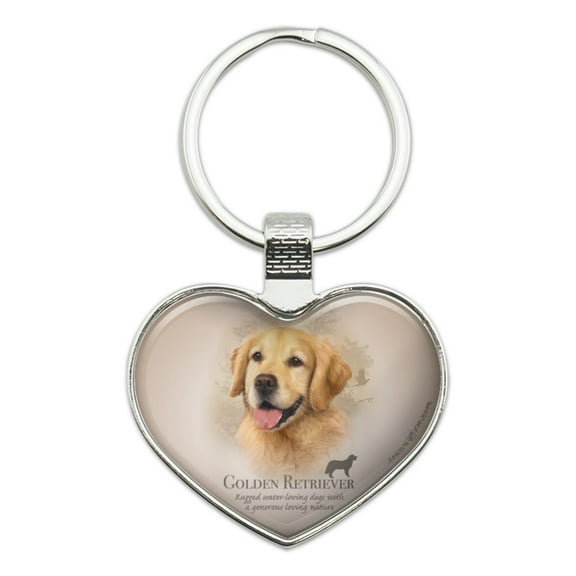 Golden Retriever Dog Breed Heart Love Metal Keychain Key Chain Ring
