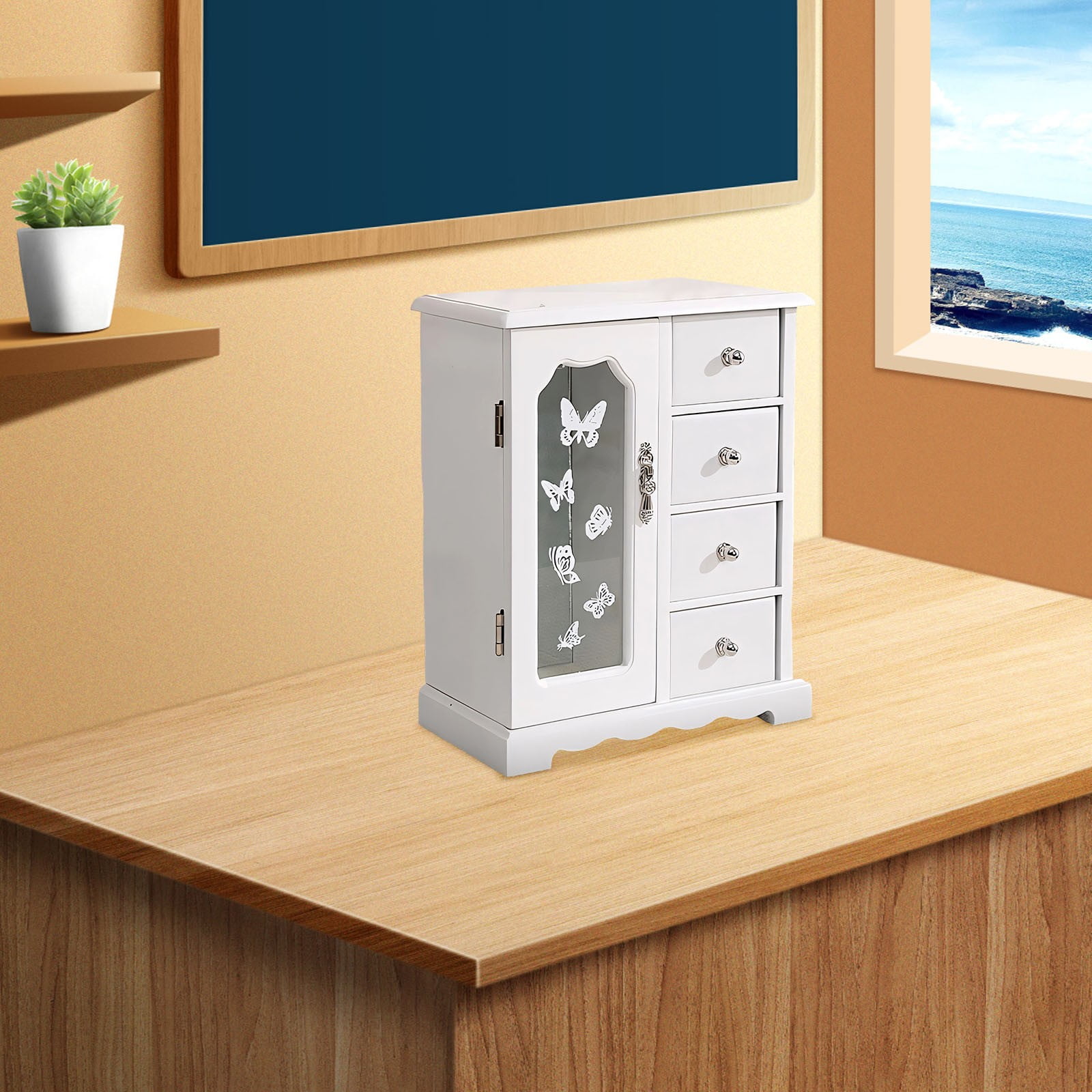 Kumdkd Kendal Wooden Jewelry Box for Women with Mirror - Solid Wood Jewelry Organizer with Rotating Necklace Hooks, 2 Drawers, Ring Slots, Gift for Her, Birthday, Christmas, Mother's Day, Anniversary