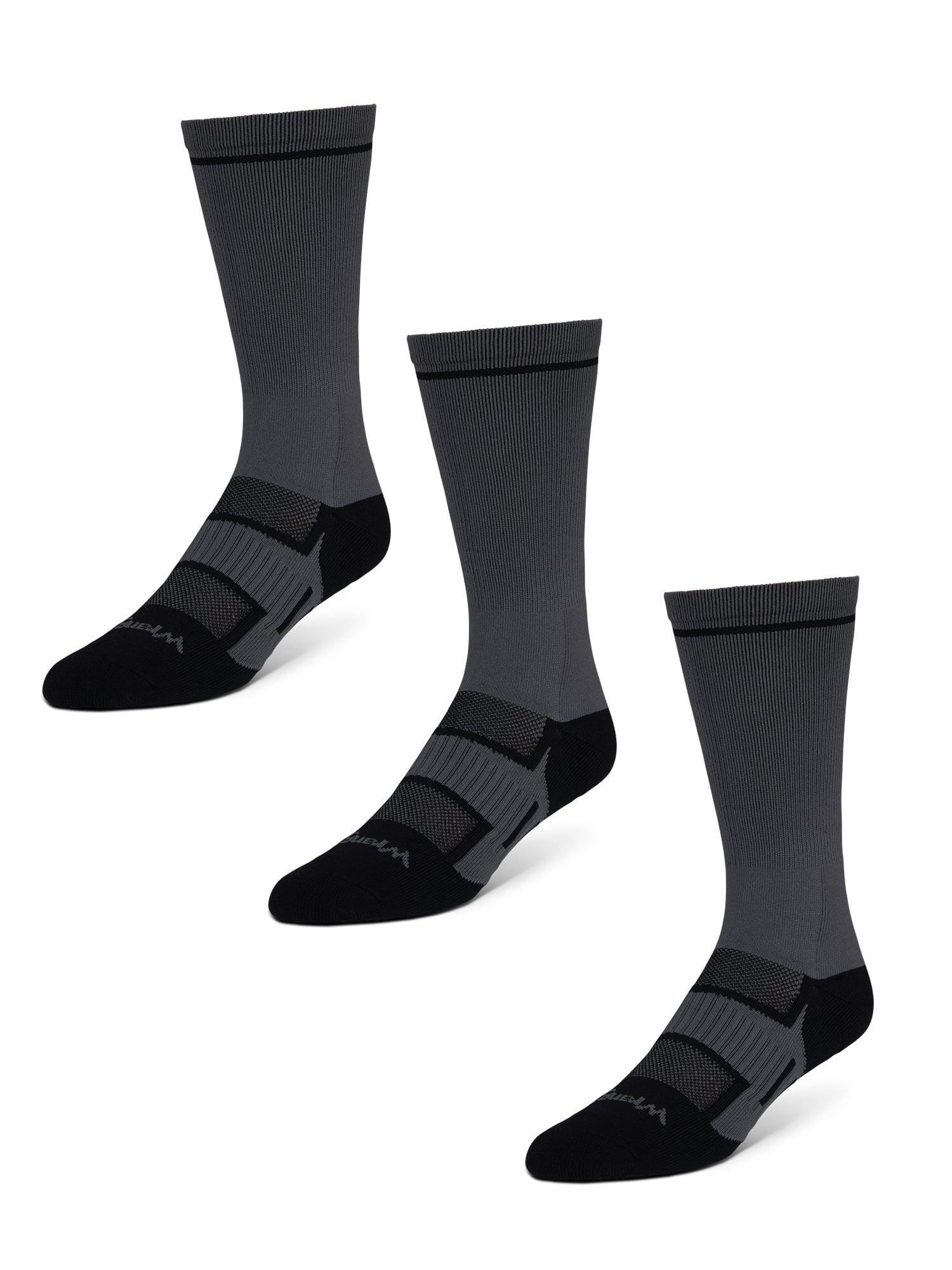Wrangler Comfort Compression Crew Socks for Men, Size 6-12, Gray, 3 Pairs