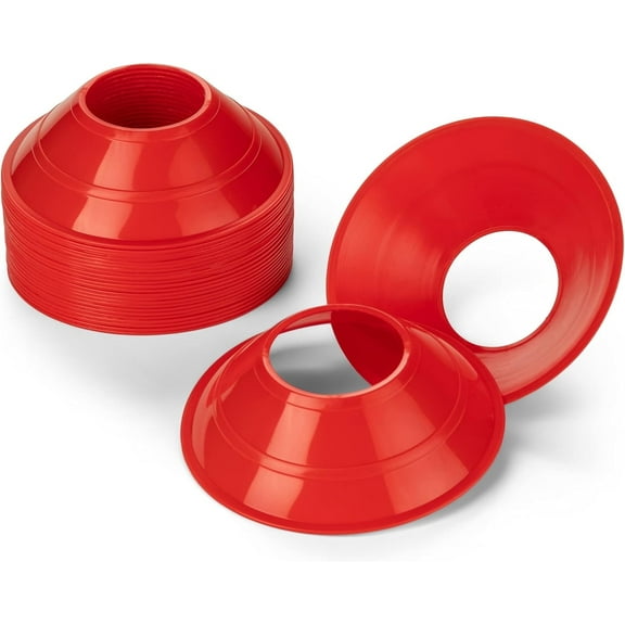 Champion Sports Mini Neon Field Cones for Sports Athletics, Pack of 25, Neon Red, 5 Inch Diameter x 1.5 Inch Height