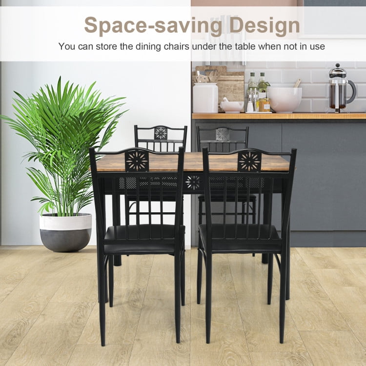 Finihen Dining Set, Dining Table Set, 5 Pcs Dining Set Wood Metal Table and 4 Chairs with Cushions, for Home, Restaurant, Black Finihen Dining Set, Dining Table Set, 5 Pcs Dining Set Wood Metal Table and 4 Chairs with Cushions, for Home, Restaurant, Black