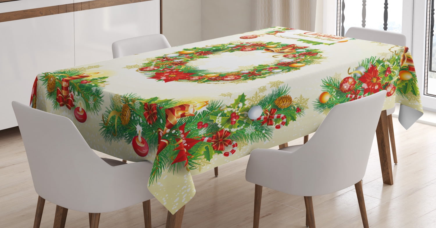 Rectangle Printed Tablecloth Christmas and New Year with Holly Mistletoe Table Cloth Stain Resistant Table Cover for Kitchen Tabletop,54 x 54 