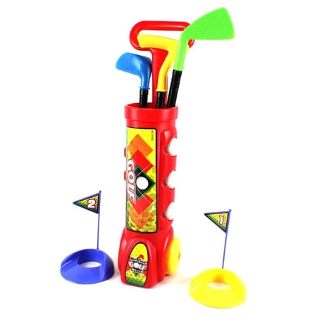 PlayWorld McMulligan s Deluxe Kid s Happy Golfer Toy Golf Set With 3 Golf Balls  3 Types of Clubs  & 2 Practice Holes