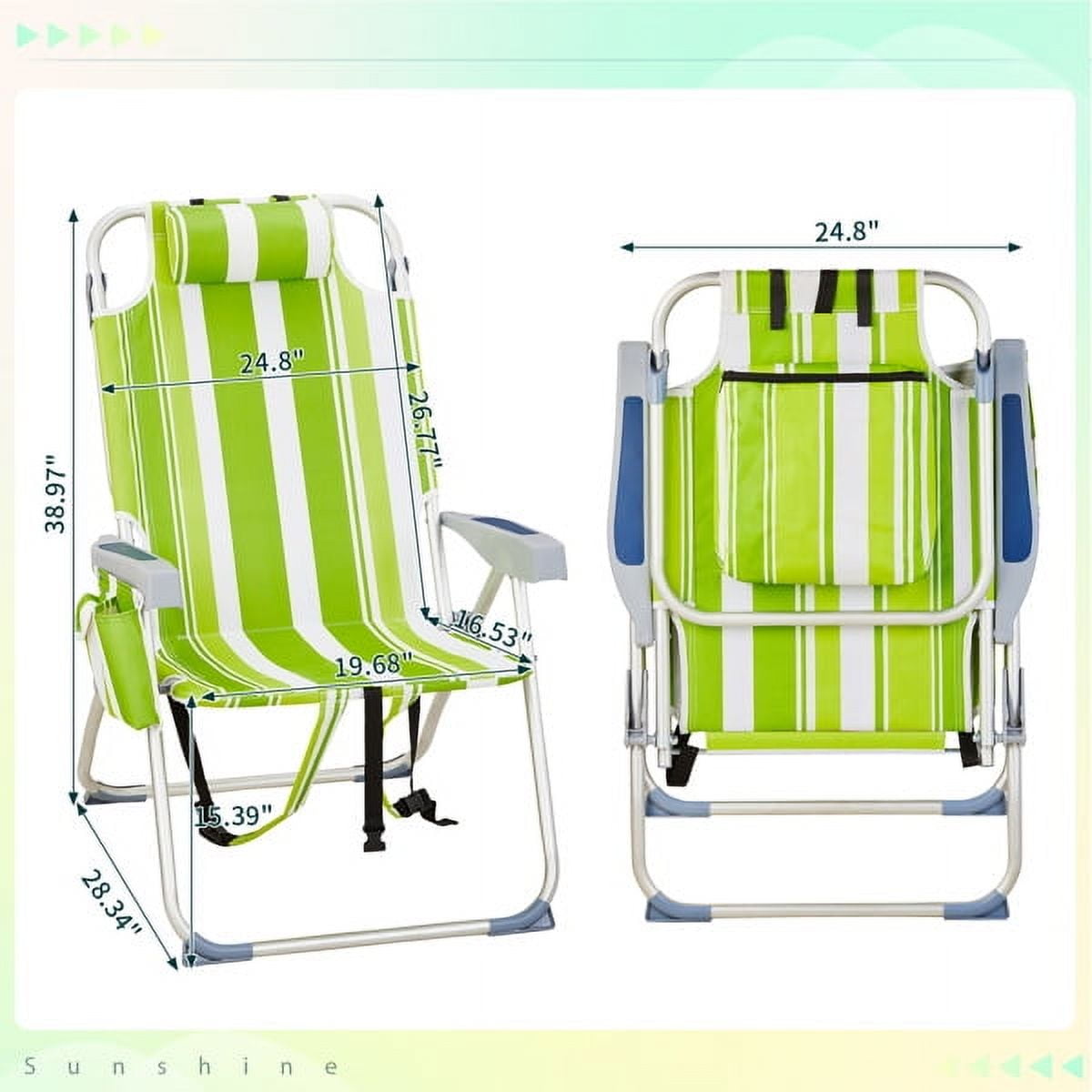 Alvantor High-Seat Beach Chair, 5-Position Reclining Aluminum Frame, Green Stripe