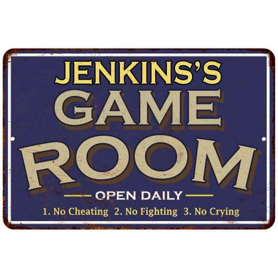 JENKINS'S Blue Game Room Sign Metal Wall Decor 8x12 108120002226