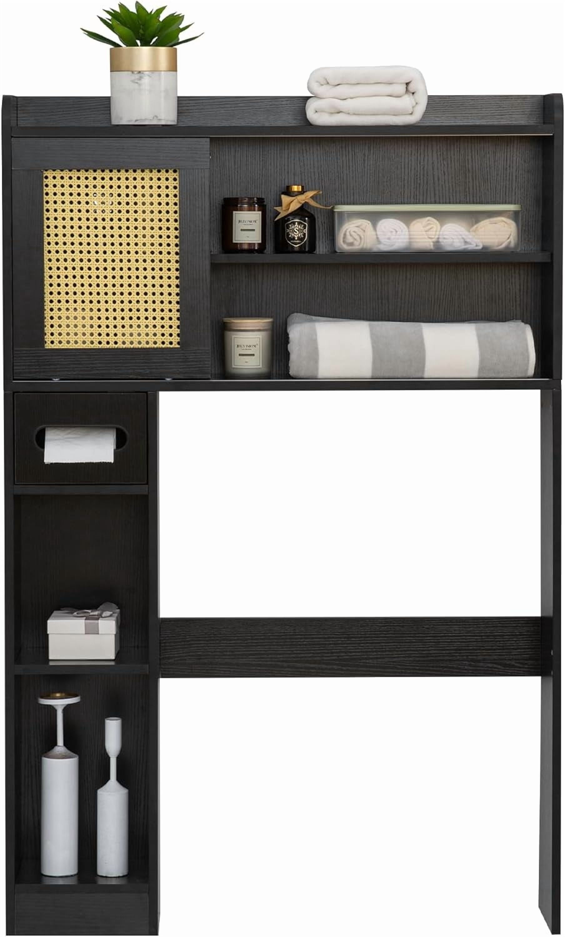 Reliancer 6-Tier Over The Toilet Storage Cabinet, Bathroom Space Saver Organizer Shelves with Sliding Door, Adjustable Shelves