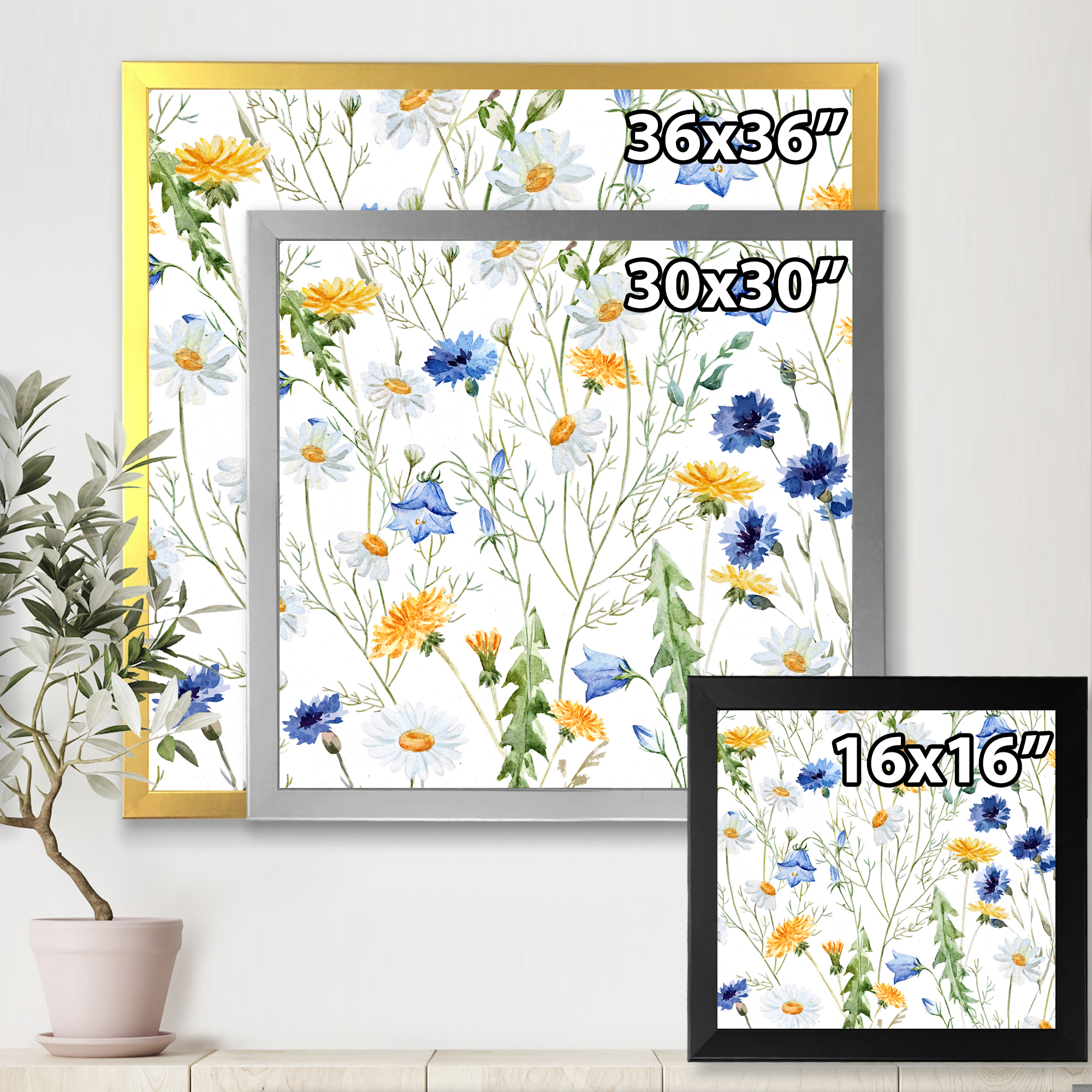 Designart 'Wildflowers Clover Bell and Chamomile II' Traditional Framed Art Print