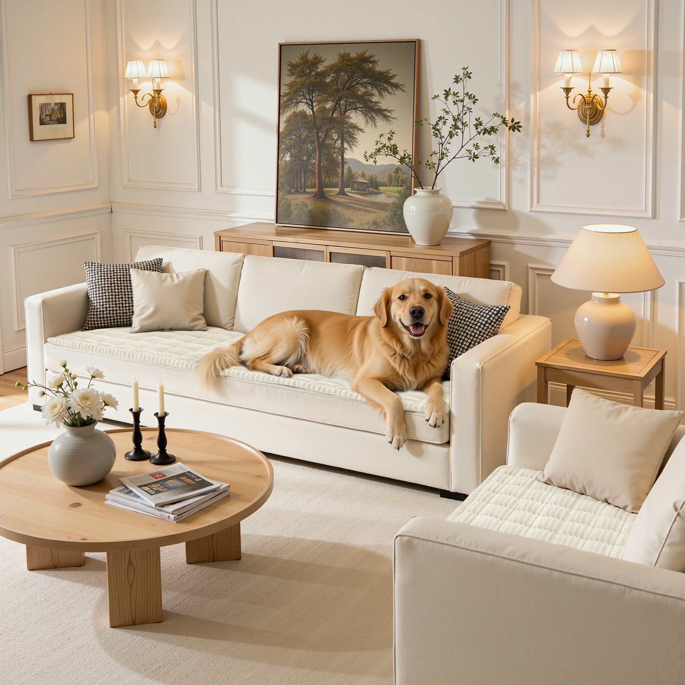 Subrtex Soft Couch Cover for Dogs, Washable Pet Friendly Couch Covers , Non Slip and Thick Sofa Slipcover, Furniture Protector Mat Blanket for Pets(28x83,Ivory)