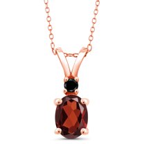 Gem Stone King 1.57 Ct Red Garnet Black Diamond 18K Rose Gold Plated Silver Pendant with Chain