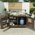 thumbnail image 3 of 53.3" Outdoor Kitchen Island with Raised Shelf, Solid Wood Storage Cabinet with Stainless Steel Top, Outdoor Rolling Grill Cart with Internal Storage Rack, Adjustable Shelf, Spice Rack,Brown, 3 of 22