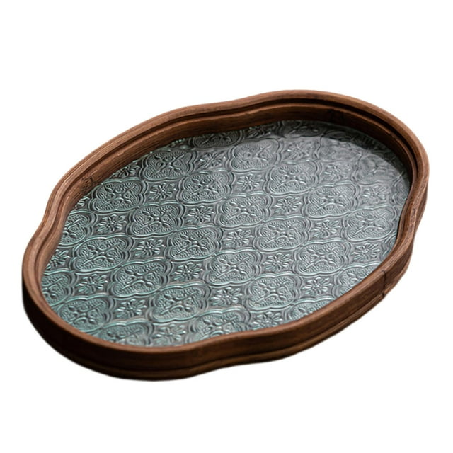 GUOOL Begonia Flower Glass Tray Snack Countertop Bread Fruit Desk Tray Decorative Tray Clear Small