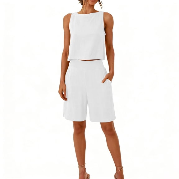 Costeam Womens 2 Piece Sleeveless Top and Loose Pocket Pants Set Solid Color Soft Stretch Fabric High Waist Casual Wide Leg Pant Outfit Suit