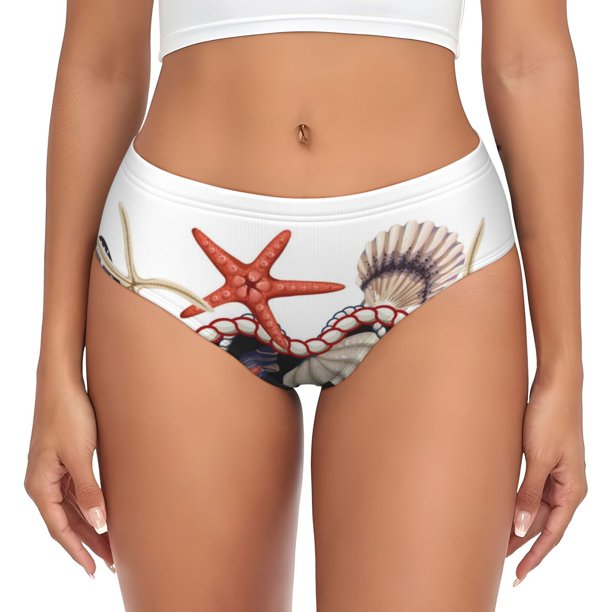 Balery Starfishes Shells Ropa Interior de Algodón para Mujer con Dibujo – Braguitas Cómodas y Elásticas, Estilo Clásico-4X-Large