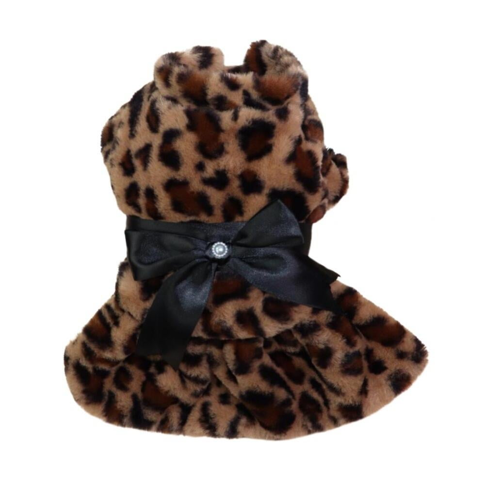 New Lightweight Faux Woolen Colarful Leopard Dog Dress Bowknot Pet Winter Clothes One Piece Comfortable Warm Skirt Girl Doggie Dress Cat Outfits Apparel Walmart Com
