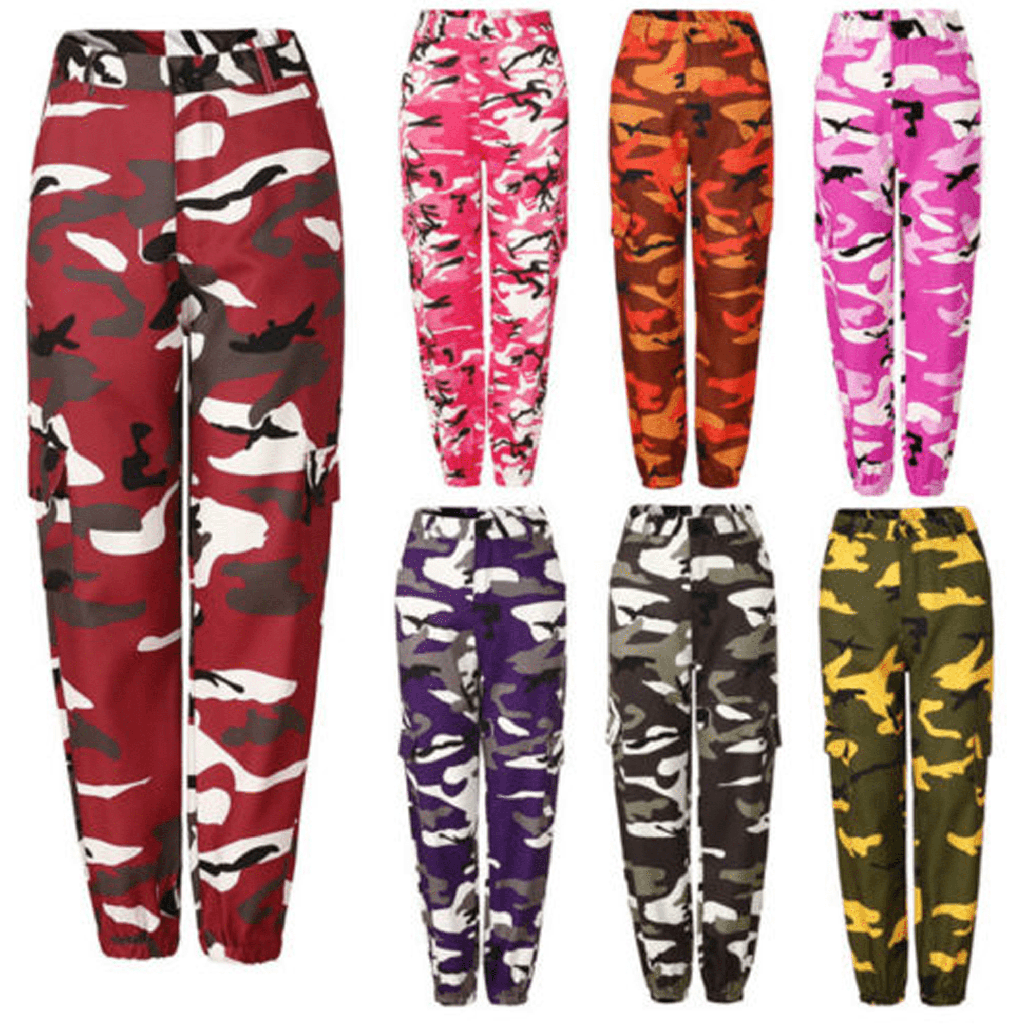 Women Camo Cargo Trousers High Waisted Military Army Combat Tracksuit Long Pants 