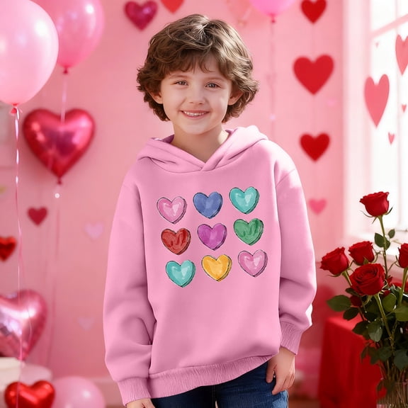 Pink Girls Hoodie Oversized Graphic Pullover with Colorful Hearts Print | Lightweight Casual Sweatshirt for Kids & Youth 4-14 Years,Size 5 T