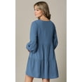 thumbnail image 3 of Made by Johnny Women's Casual Long Sleeve V-Neck Loose Flowy Swing Shift Dress S DENIM, 3 of 5