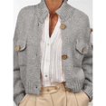 thumbnail image 4 of Chaquetas Tipo Suéter con Botones para Mujer, de Moda, con Cuello Alto, Larga, Holgadas, de Punto Grueso, Abrigos para Exteriores. Gris S, 4 of 8