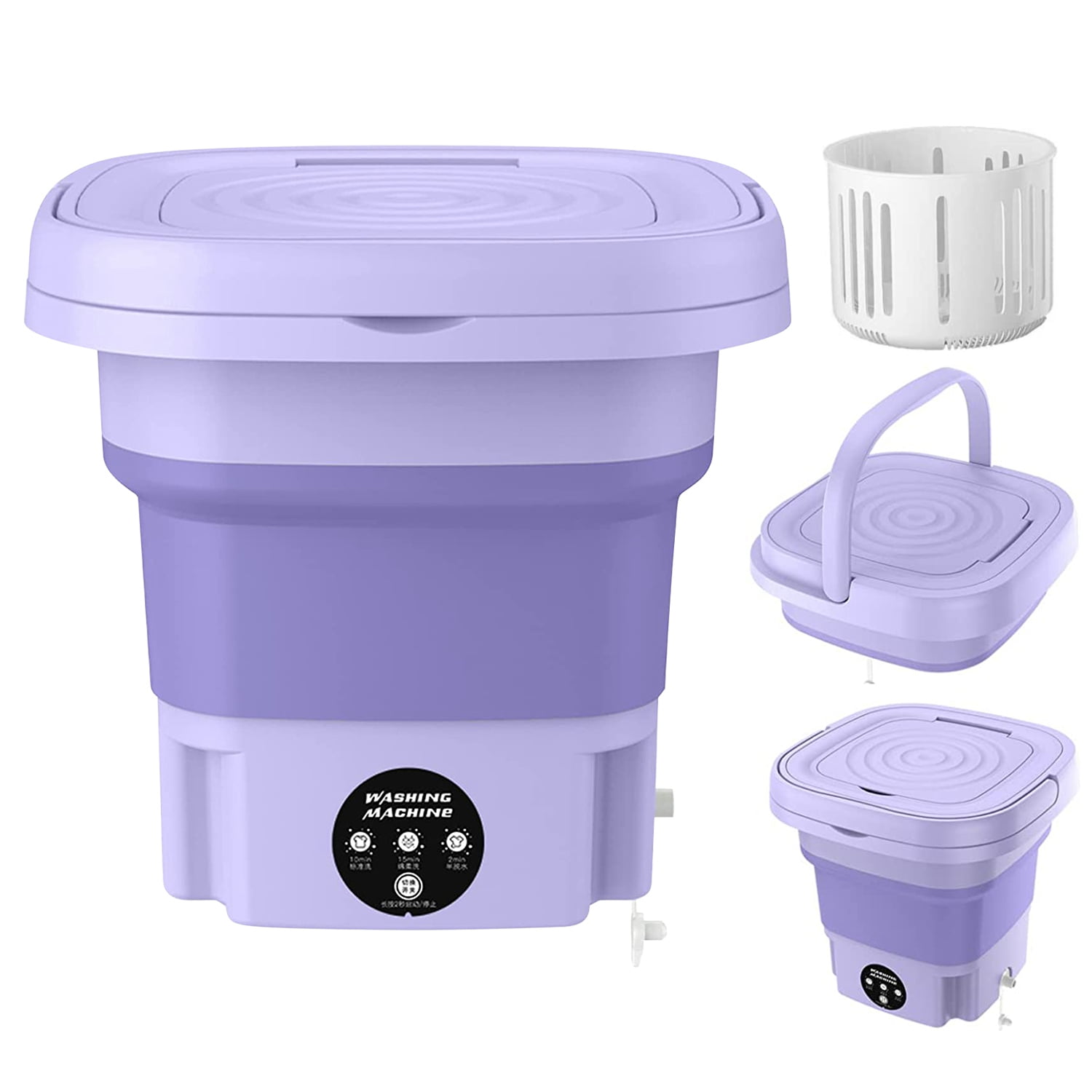 iMounTEK 8L Folding Mini Washer with 3 Modes Deep Cleaning of underwear, baby clothes, Portable Washing Machine for Apartments, Dorm, Camping, RV, Travel Laundry[Purple]