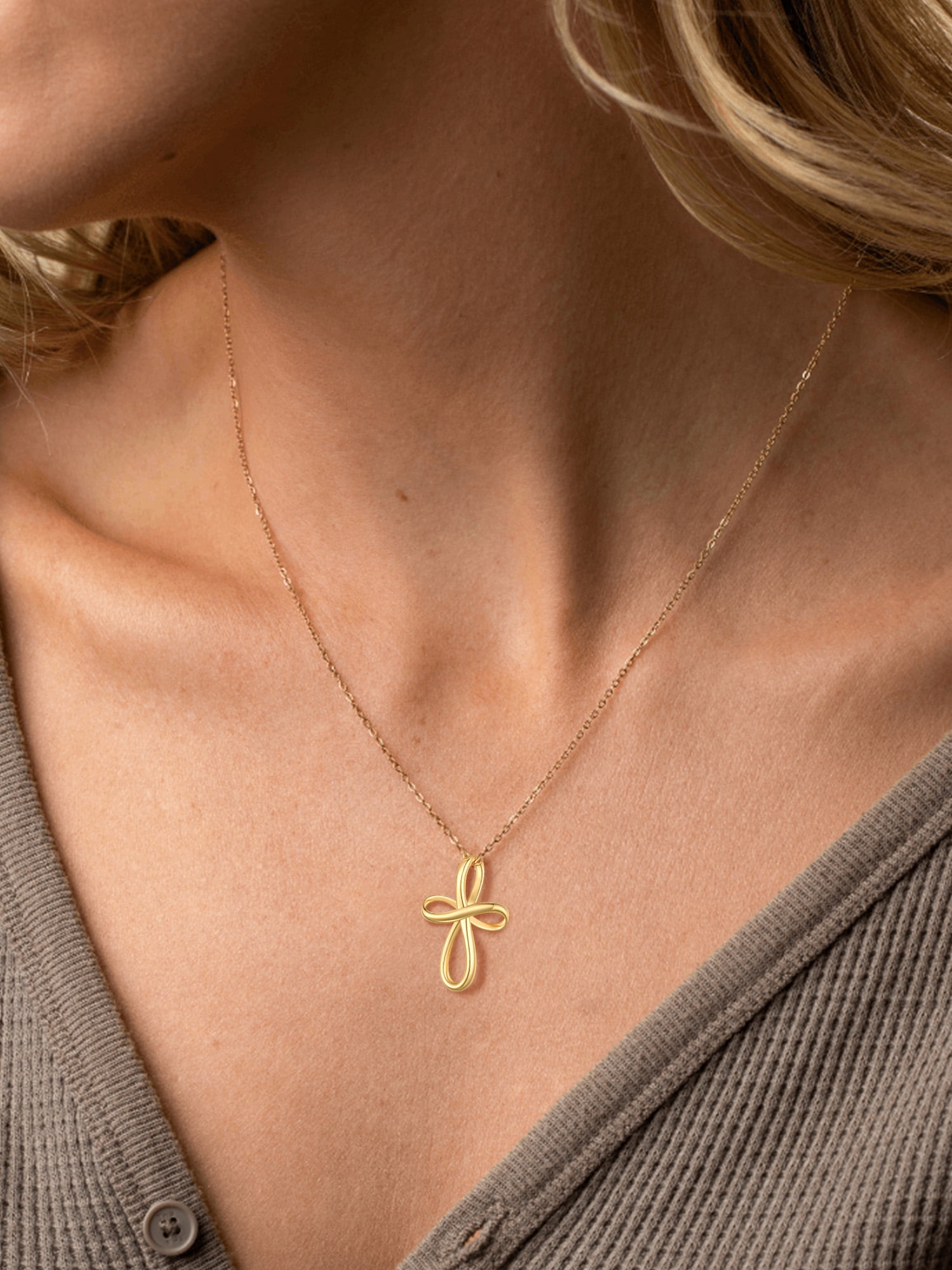ChicSilver Infinity Cross Necklace 14K Gold Plated Sterling Silver Twisted Cross Pendants Religious Jewelry Gifts for Women 18+2 Inch
