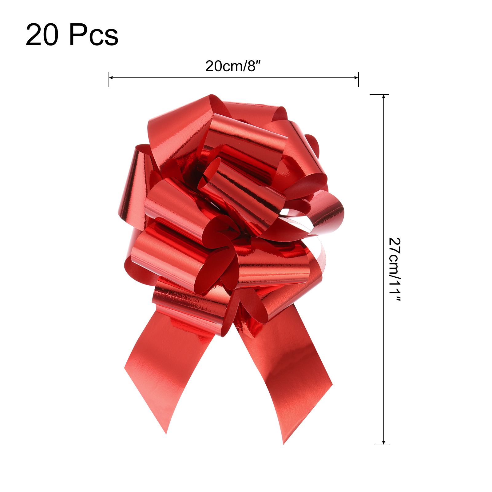 Uxcell 20pcs 8 Inch Metallic Large Big Pull Bow Gift Wrapping Bows Ribbon, Red