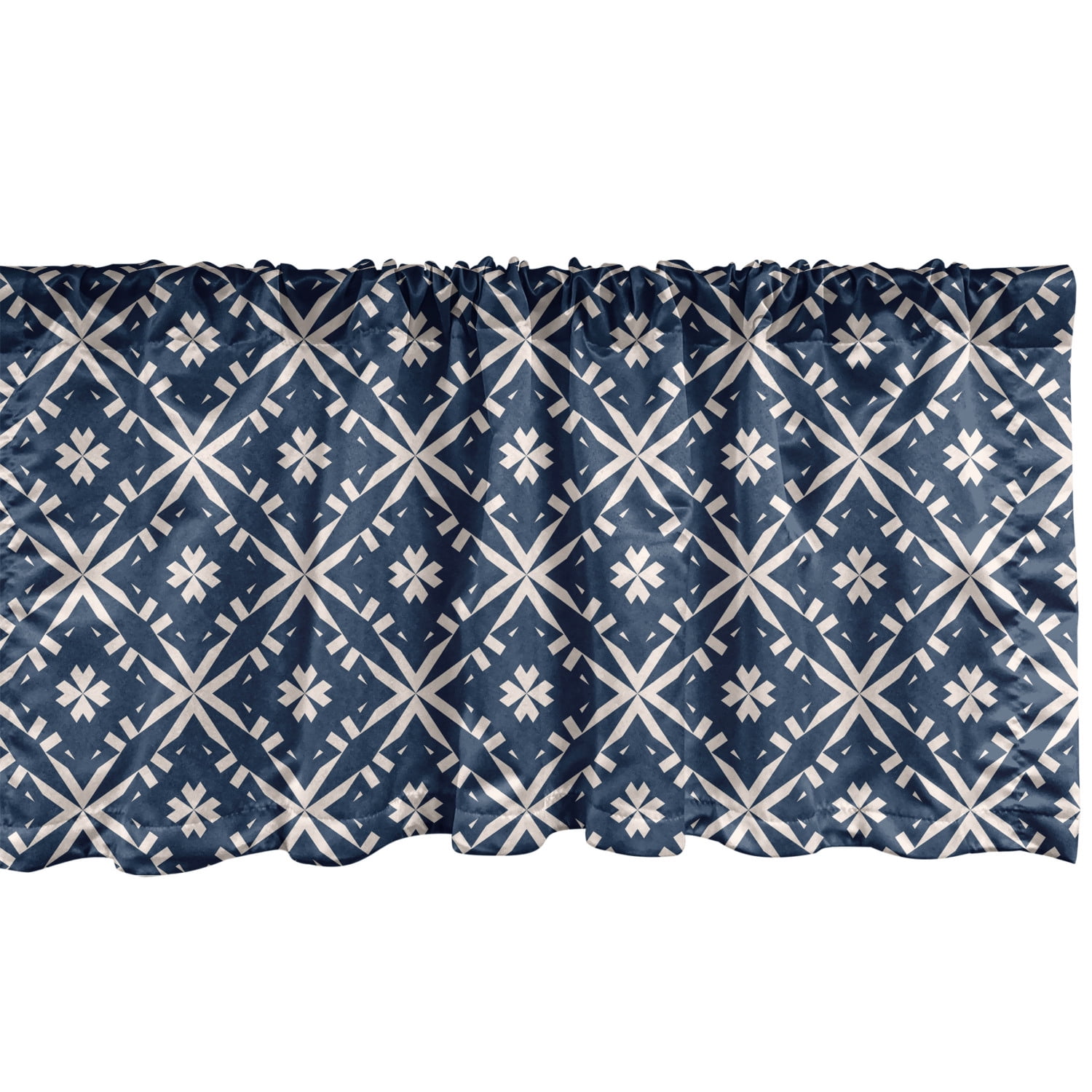 Navy Blue Window Valance Pack of 2, Monochromatic Geometrical Flower