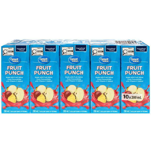Great Value Fruit Punch Drink 200ML, pack of 12