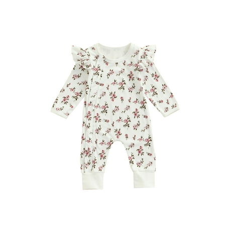 

SHIBAOZI Newborn Infant Baby Girls Romper Long Sleeve Round Neck Floral Knitting Fall Jumpsuit