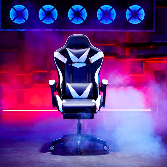 Melior Home Reclining Leather Gamer's Chair Ergonomic Support High Back Massage Wheels, White