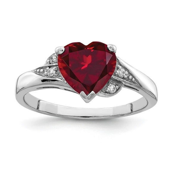 Sterling Silver Rhodium-plated w/CZ and Synthetic Ruby Heart Ring Size 6