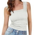 thumbnail image 2 of ClodeEU Women's Jacquard Square Neck Cropped Sleeveless Top with Wide Straps ,Slim Fit Casual Summer Tank Top White,Womens Plus L, 2 of 8