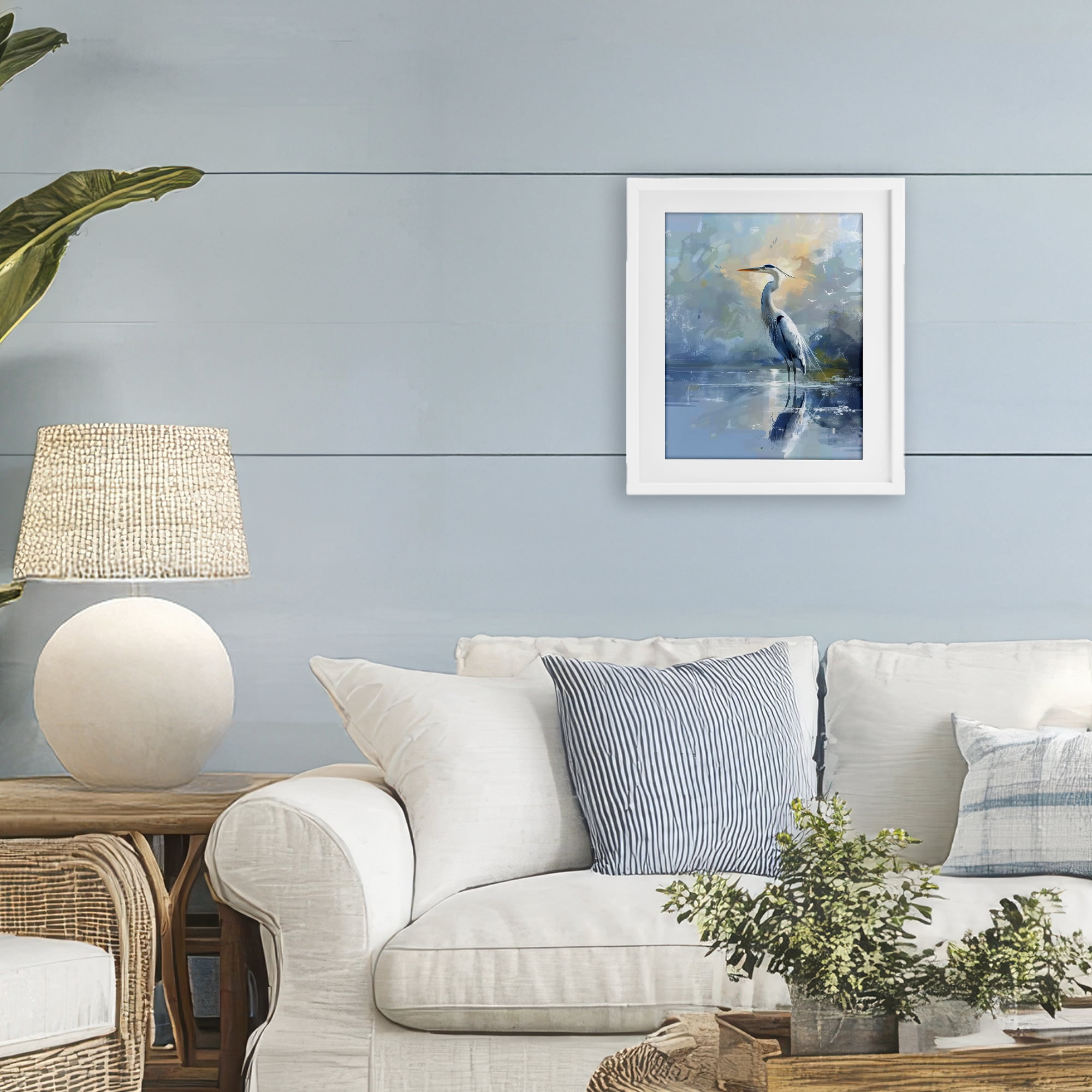 Stupell Industries Tranquil Heron with Dawn Glow White Framed Print Under Glass, design by Creative Studio