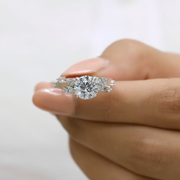 VINSON Unique Round Cut Moissanite Diamond Engagement Ring - Natural Inspired Proposal Ring for Her