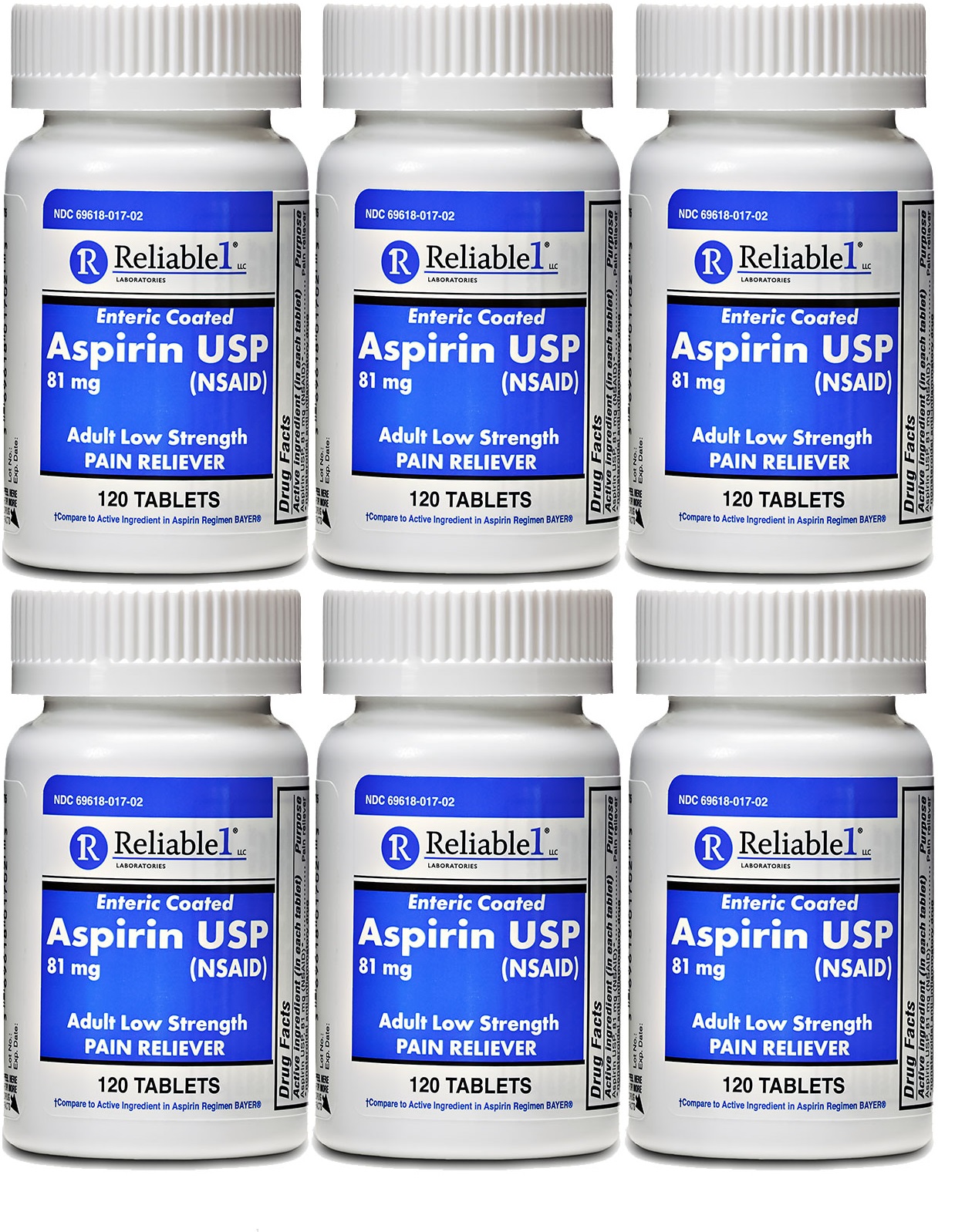 Aspirin Adult Low Dose 81 mg Generic for Bayer Low Dose Regimen Enteric