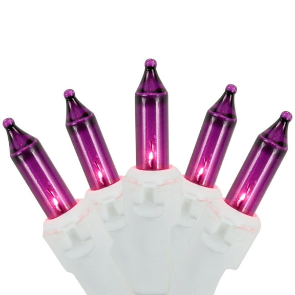 Set of 50 Purple Mini Christmas Lights 2.5" Spacing - White Wire