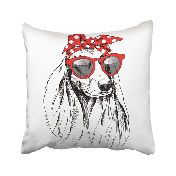BPBOP Black Bandana Dog With Long Ears Portrait In Red Headband Sunglasses White  Puppy Cartoon Pillowcase Throw Pillow Cover Case 18x18 inches 