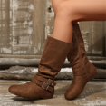 thumbnail image 6 of IEMIEMIEM Women's Low Heel Mid Calf Boots with Side Zipper Buckle Accent Flat Heel Faux Suede Slouchy Outdoor Footwear Casual Non-Slip Fall Winter Boots Brown 7.5 Wide, 6 of 6