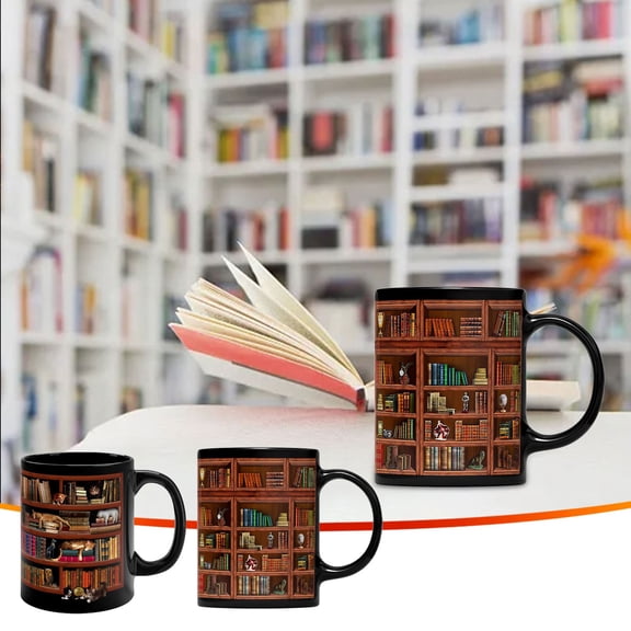 Gnmfd Book Lovers Ceramic Coffee Mug, 301ml High Beauty Couple Cup for Tea Coffee Hot Chocolate, Stylish Printed Cup for Office Home Reading, Kitchen Decor and Everyday Beverage Enjoyment