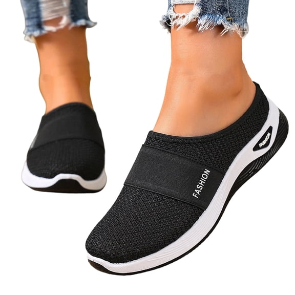 EKVAHL Women's Orthopedic Slip On Mules, Mesh Upper Wide Width Diabetic Shoes, Lightweight Platform Workout Daily Walking Shoes Black