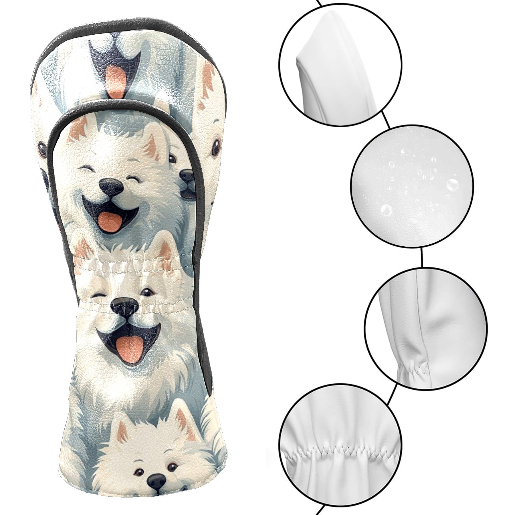 Golf Club Head Covers - Funny Cute Animal Dog Design, PU Leather, Waterproof, Fits Fairway Woods/Hybrid, Unisex, Fits Most Brands