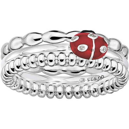 Sterling Silver Stackable Expressions Little Lady Bug Ring Set