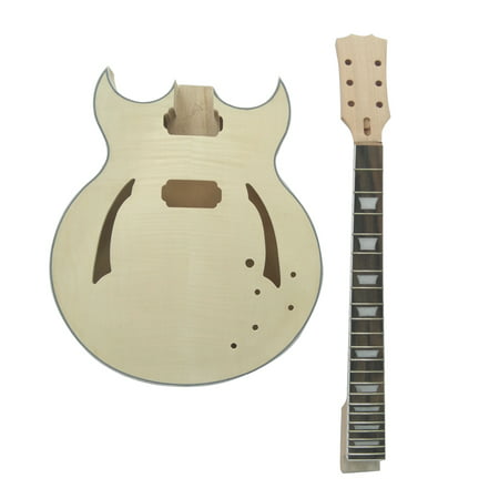 Semi Hollow Basswood Body Rosewood Fingerboard Maple Neck Muslady Unfinished DIY Electric Guitar