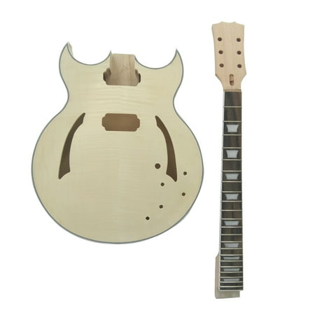 Semi Hollow Basswood Body Rosewood Fingerboard Maple Neck Muslady Unfinished DIY Electric Guitar Kit