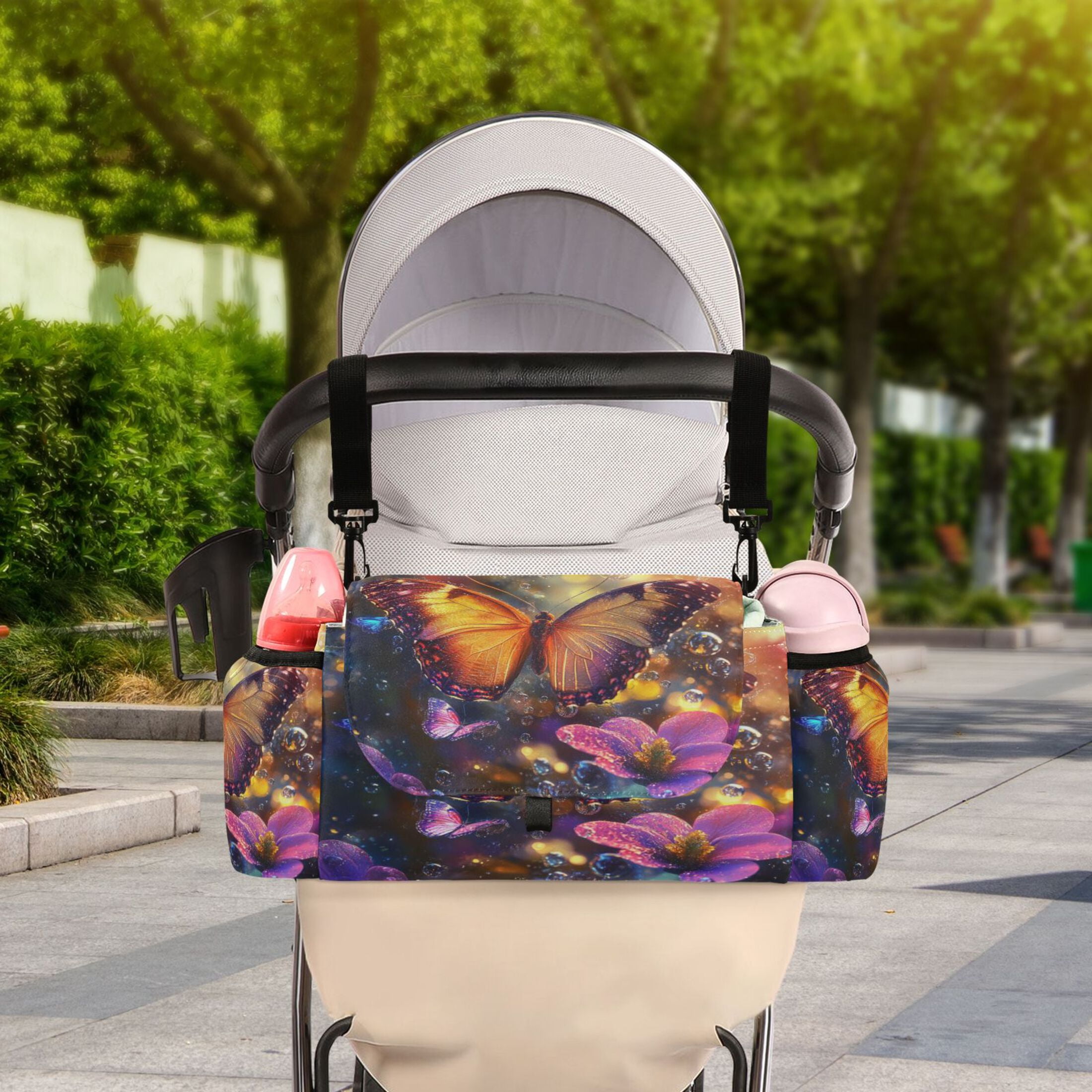 DIXRUYEE Stroller Organizer Vibrant Butterfly Ballet Printed