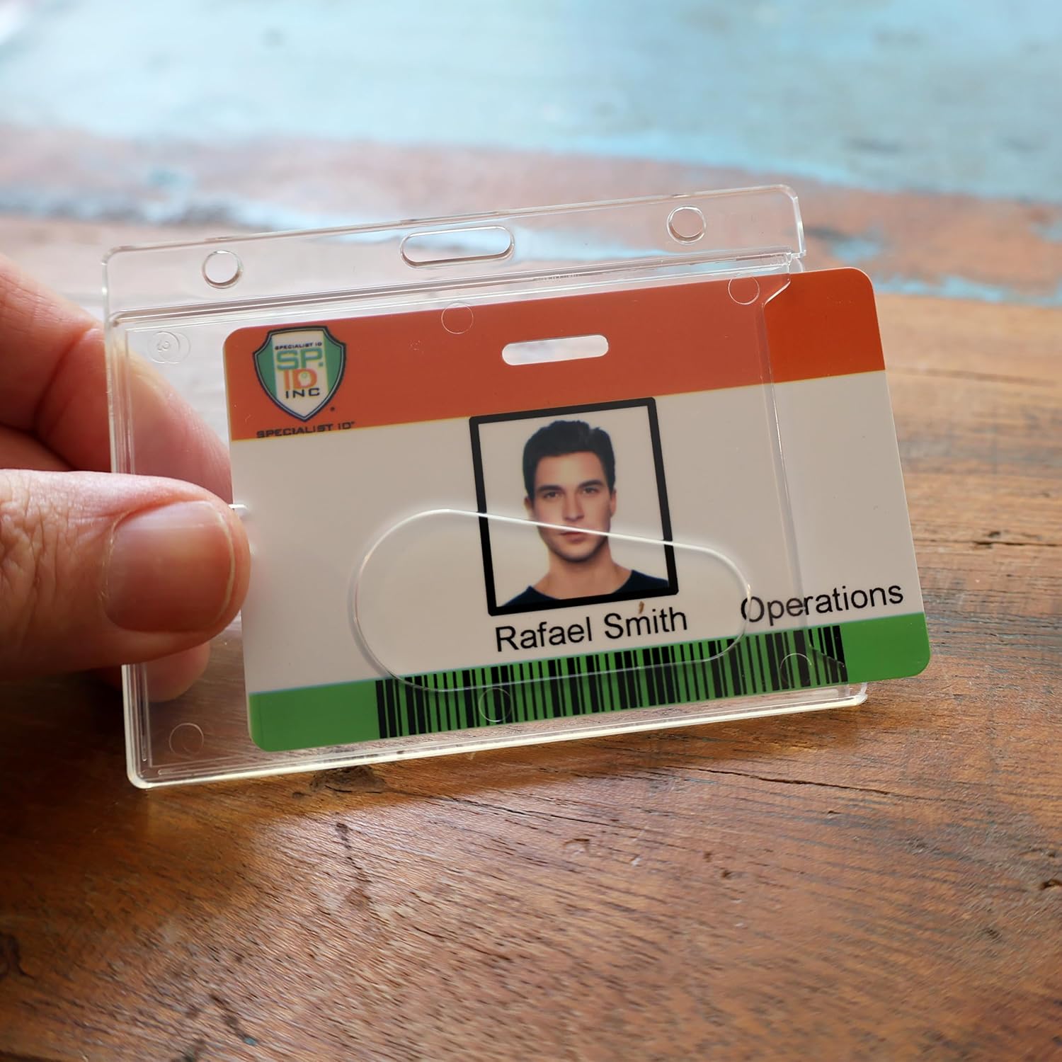 Bulk 50 Pack - Crystal Clear Heavy Duty Badge Holder Horizontal - Hard Plastic ID Badge Holder - Rigid Durable Single Card ID Case for 1 Single Landscape I'D Fits Your Lanyard by Specialist ID