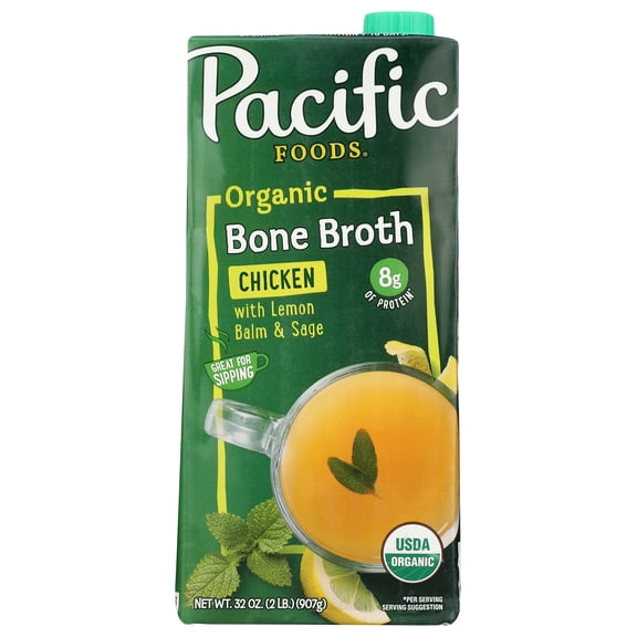 (Pack of 12), Pacific Foods Organic Chicken Bone Broth with Lemon & Sage. 32 fl oz